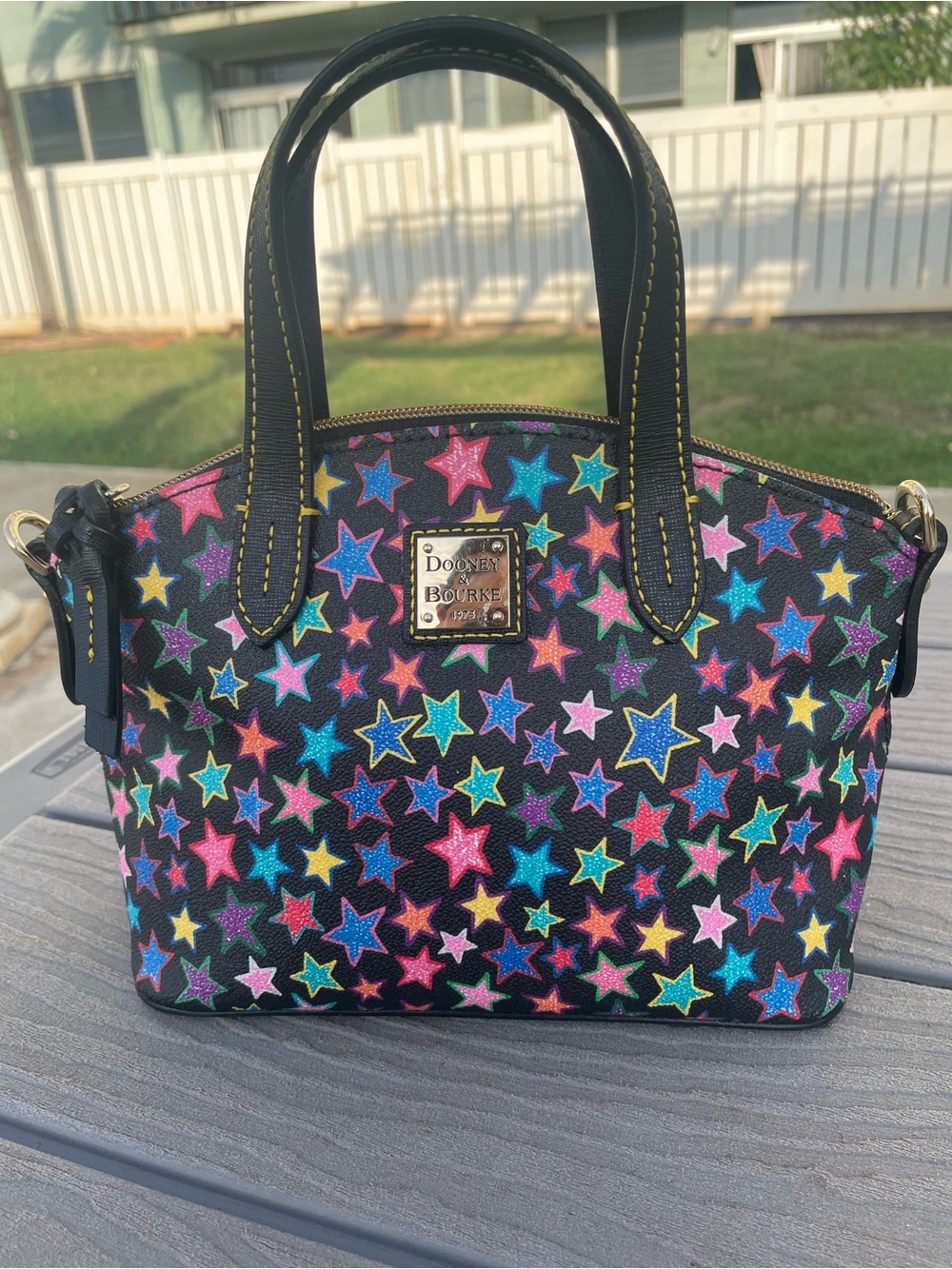 Dooney & Bourke Black Multicolor Star Print Satchel Bag
